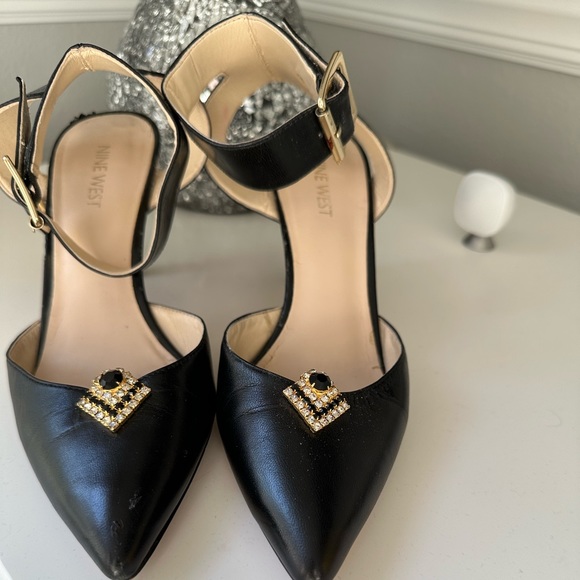 Nine West ankle strap pumps size 7M Black with crystal accents - Picture 1 of 5